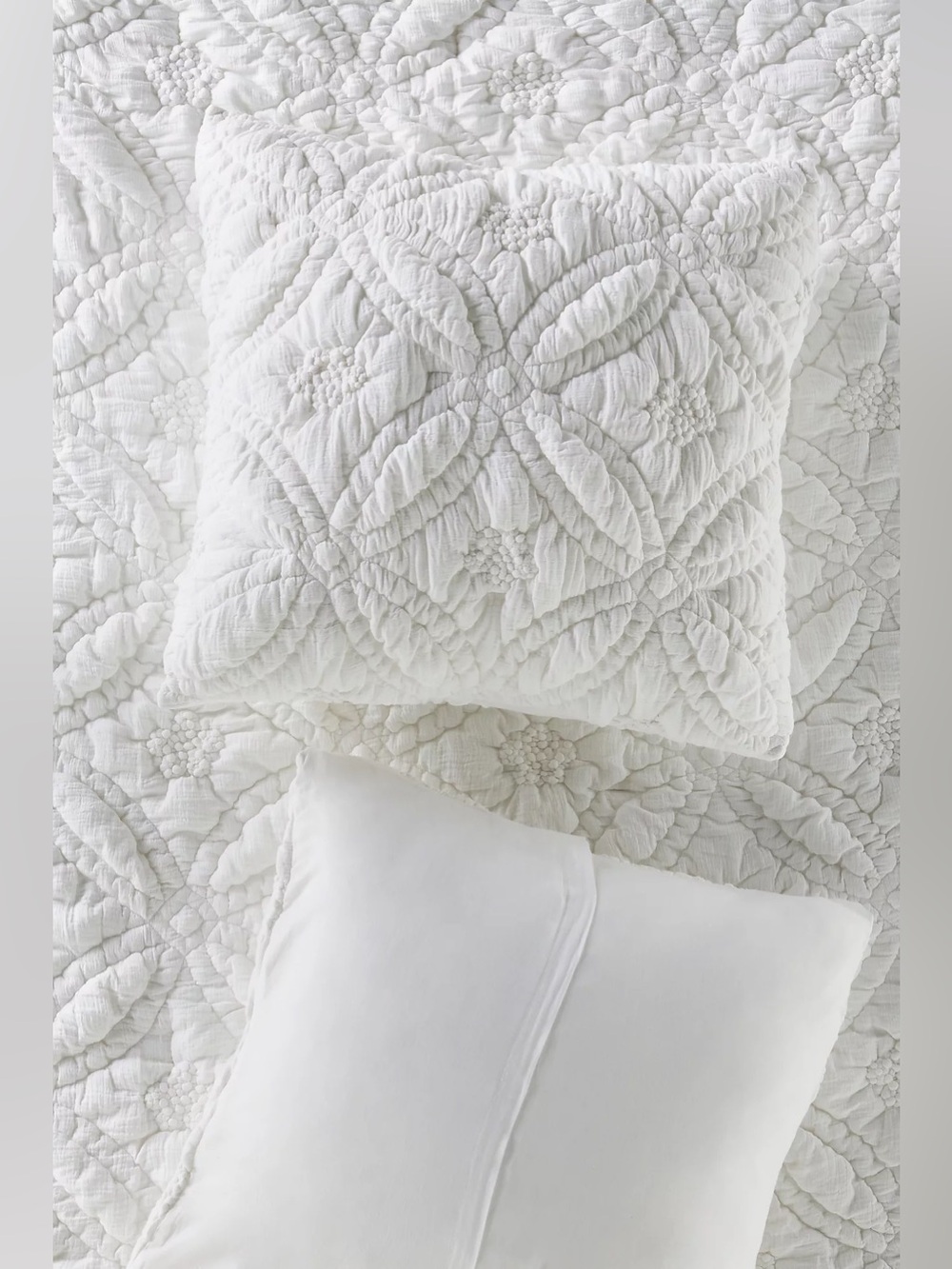 New Anthropologie everly cotton floral euro sham textured white pillow cover